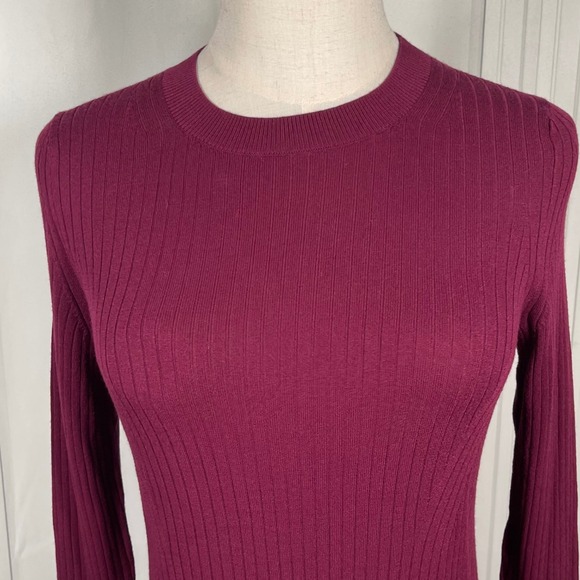 NWT Banana Republic Petite XS Ribbed Knit Midi Dress Burgundy Long Sleeve‎ - Picture 2 of 12